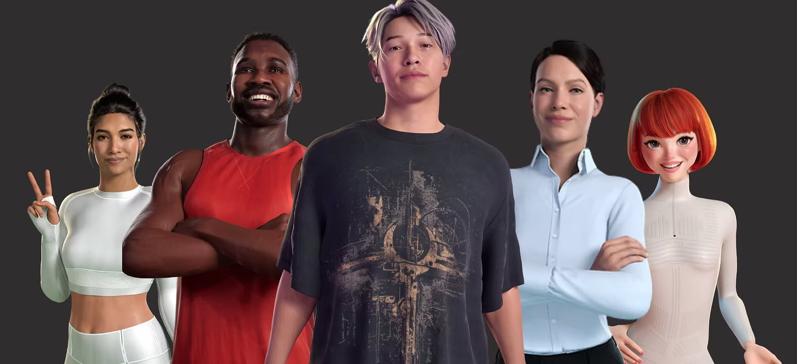 Six photoreal Mimic Productions characters — diverse range of avatar identities including Gaia